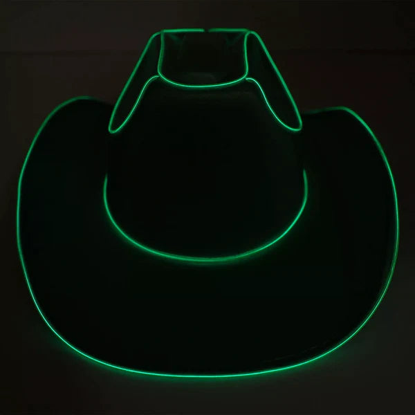 Green EL Wire Light Up Plain Fabric Cowboy Hat - Pack of 2 Hats | PartyGlowz