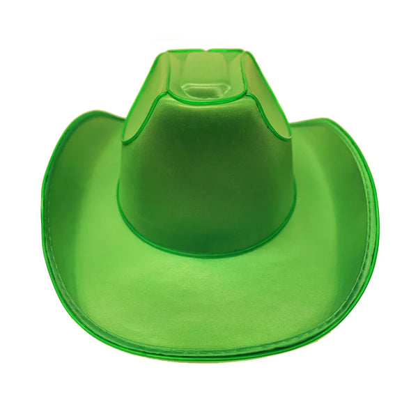 Green EL Wire Light Up Plain Fabric Cowboy Hat - Pack of 2 Hats | PartyGlowz