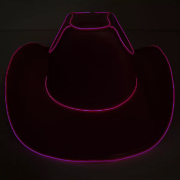 EL Wire Light Up Neon Plain Fabric Pink Cowboy Hat | PartyGlowz