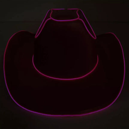 Pink EL Wire Light Up Plain Fabric Cowboy Hat - Pack of 2 Hats | PartyGlowz