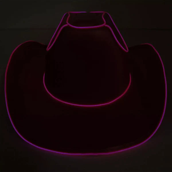 Pink EL Wire Light Up Plain Fabric Cowboy Hats - Pack of 3 | PartyGlowz