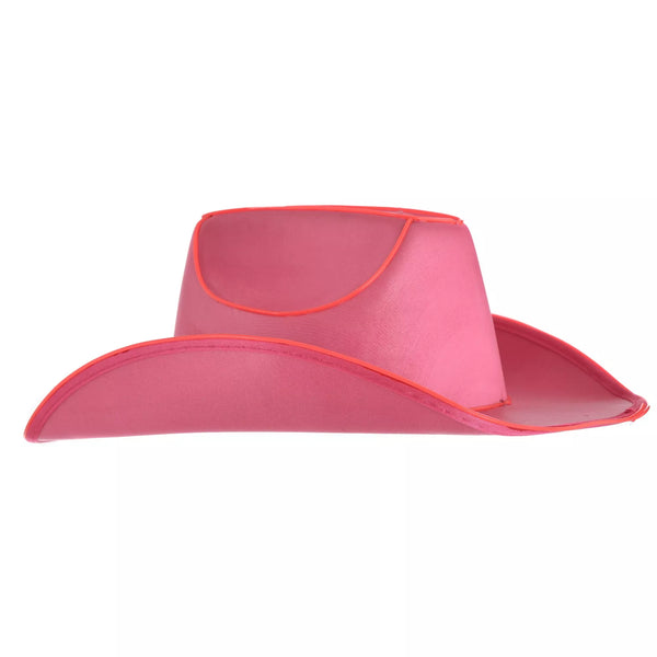 Pink EL Wire Light Up Plain Fabric Cowboy Hat | PartyGlowz