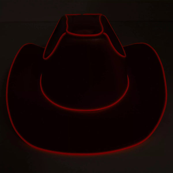 Light Up EL Wire Neon Plain Fabric Red Cowboy Hat | PartyGlowz
