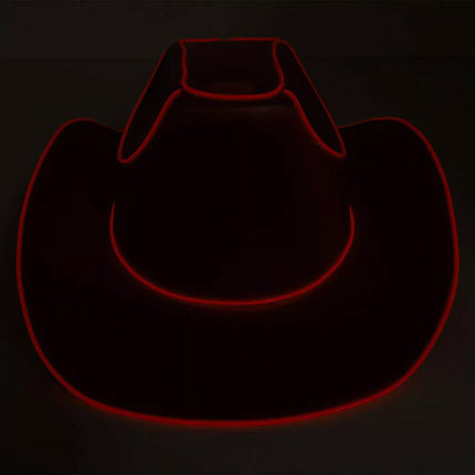 Red EL Wire Light Up Plain Fabric Cowboy Hat - Pack of 2 Hats | PartyGlowz