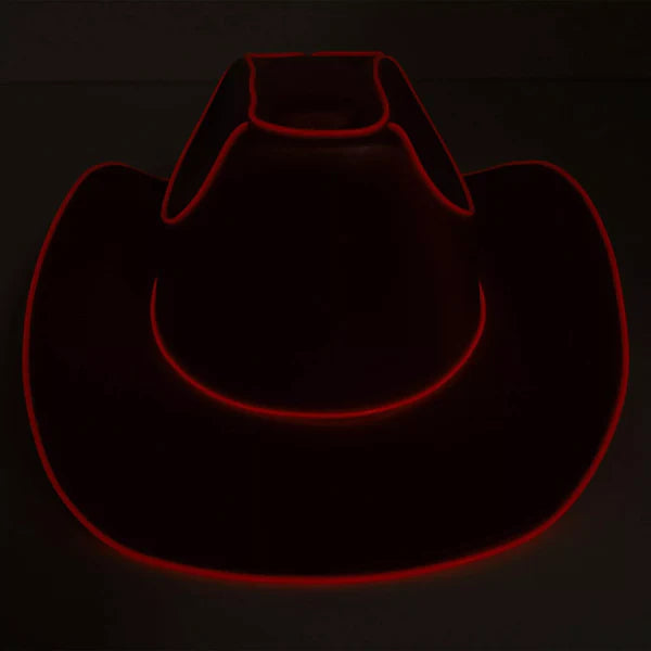 Red EL Wire Light Up Plain Fabric Cowboy Hat - Pack of 2 Hats | PartyGlowz