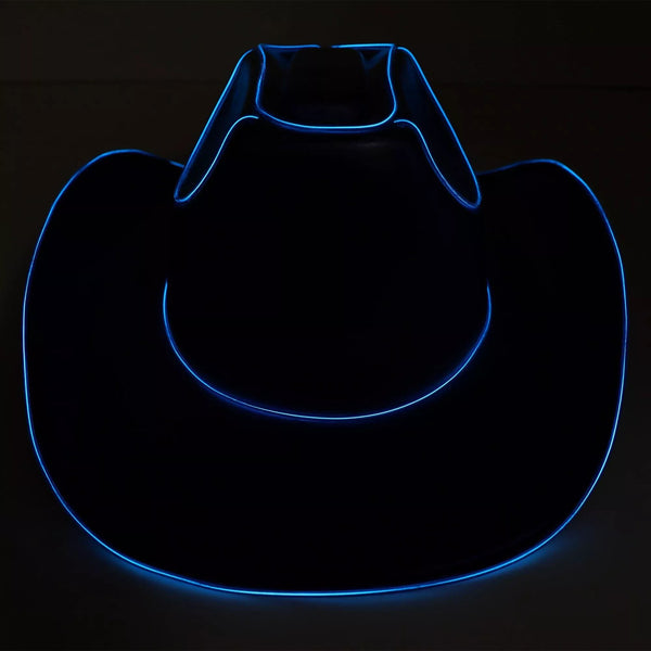 EL Wire Light Up Plain Fabric Blue Cowboy Hat | PartyGlowz
