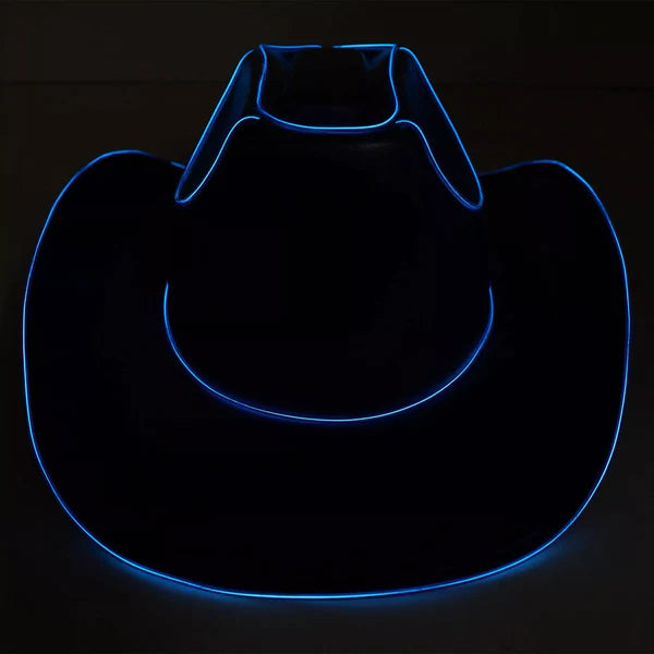 Two Blue EL Wire Light Up Plain Fabric Cowboy Hats | PartyGlowz