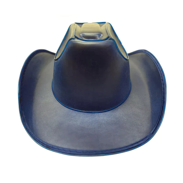 Blue EL Wire Light Up Plain Fabric Cowboy Hat - Pack of 3 Hats | PartyGlowz