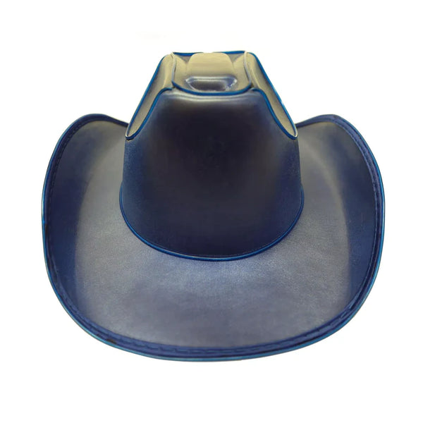 Two Blue EL Wire Light Up Plain Fabric Cowboy Hats | PartyGlowz