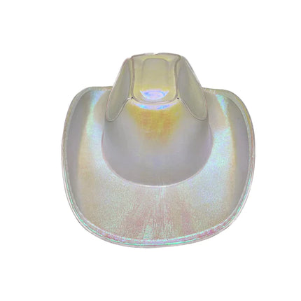 White EL Wire Light Up Plain Fabric Cowboy Hats - Pack of 3 | PartyGlowz