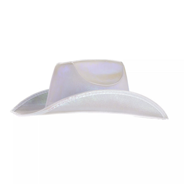 EL Wire Light Up Plain Fabric White Cowboy Hat | PartyGlowz