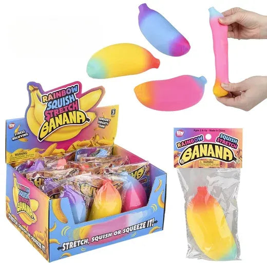 4.75" Stretch And Squeeze Rainbow Banana - Pack of 12