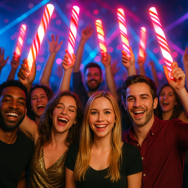 People using candy cane foam stick