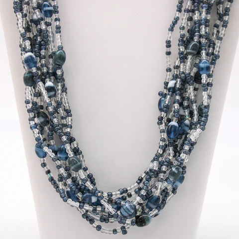 Clear & Gray Glass Bead 27 Inches Necklaces - Pack of 12