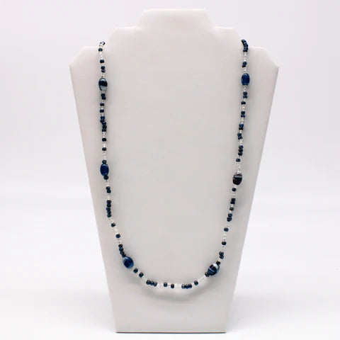 Clear & Gray Glass Beaded 27 Inches Necklaces - Pack of 12