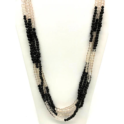 Clear and Black Glass Bead 27 Inches Necklaces - Pack of 12