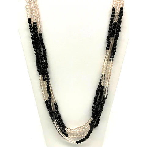 Clear and Black Glass Bead 27 Inches Necklaces - Pack of 12