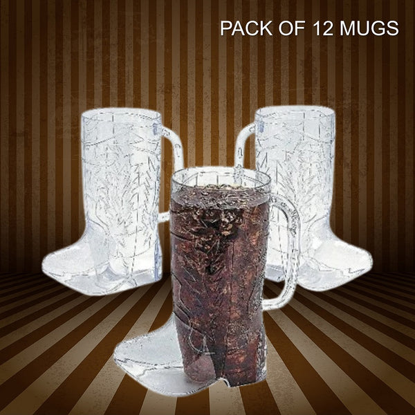 Clear Plastic Cowboy Boot Mugs - 12 Per Pack