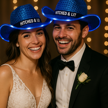 Custom blue light up cowboy hat for events