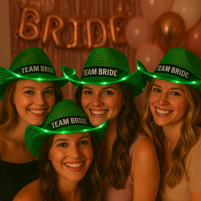 Custom green light up cowboy hat for Bridal shower