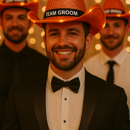 Custom orange light up cowboy hat for wedding