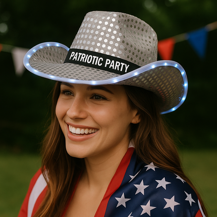 Custom white cowboy hat for 4th of July