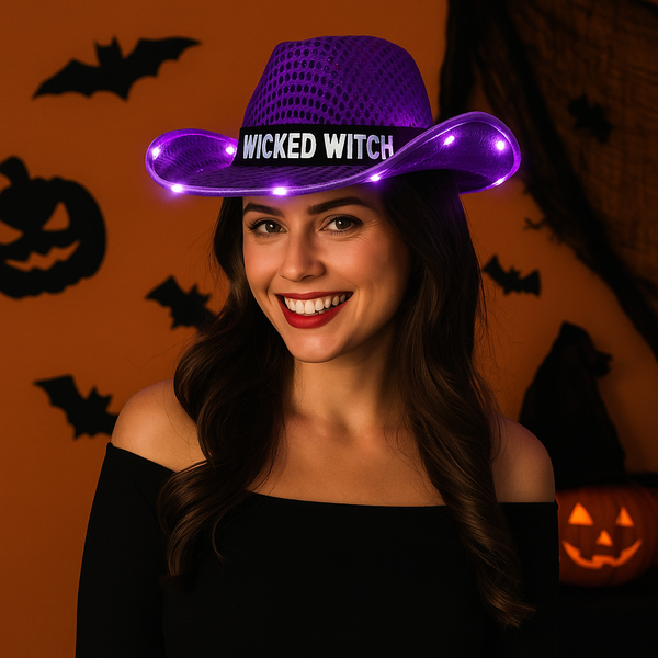 Custom purple light up cowboy hat for Halloween
