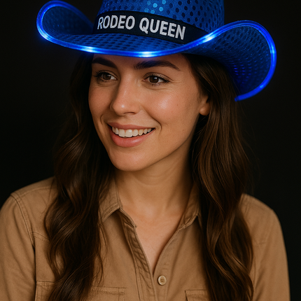 Custom blue light up cowboy hat for rodeo