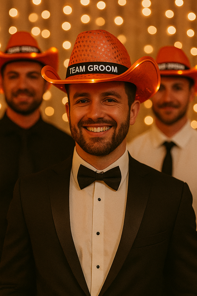 Custom orange light up cowboy hat for wedding