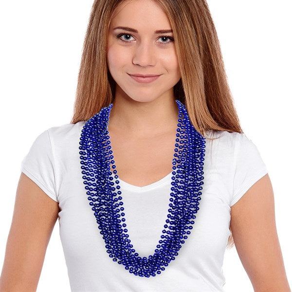 Dark Blue 7mm Bead 33" Necklaces - 12 Per Pack