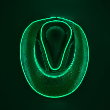 EL WIRE Light Up Iridescent Space Green Cowboy Hat | PartyGlowz