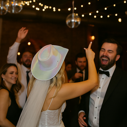 EL wire light up iridescent space white cowboy hat for weddings