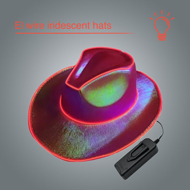 EL wire light up iridescent space red cowboy hat