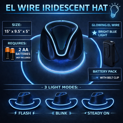 EL WIRE Light Up Iridescent Space White Cowboy Hat