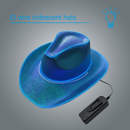 EL WIRE Light Up Iridescent Space Blue Cowboy Hat