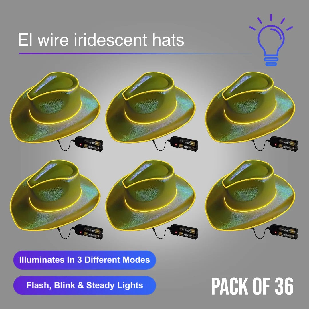 EL WIRE Light Up Iridescent Space Gold Cowboy Hat - Pack of 36 Hats