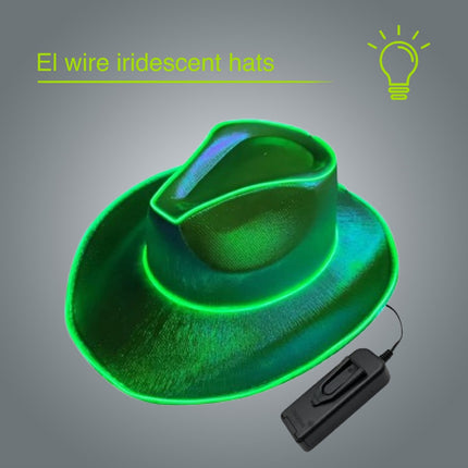 EL WIRE Light Up Iridescent Space Green Cowboy Hat