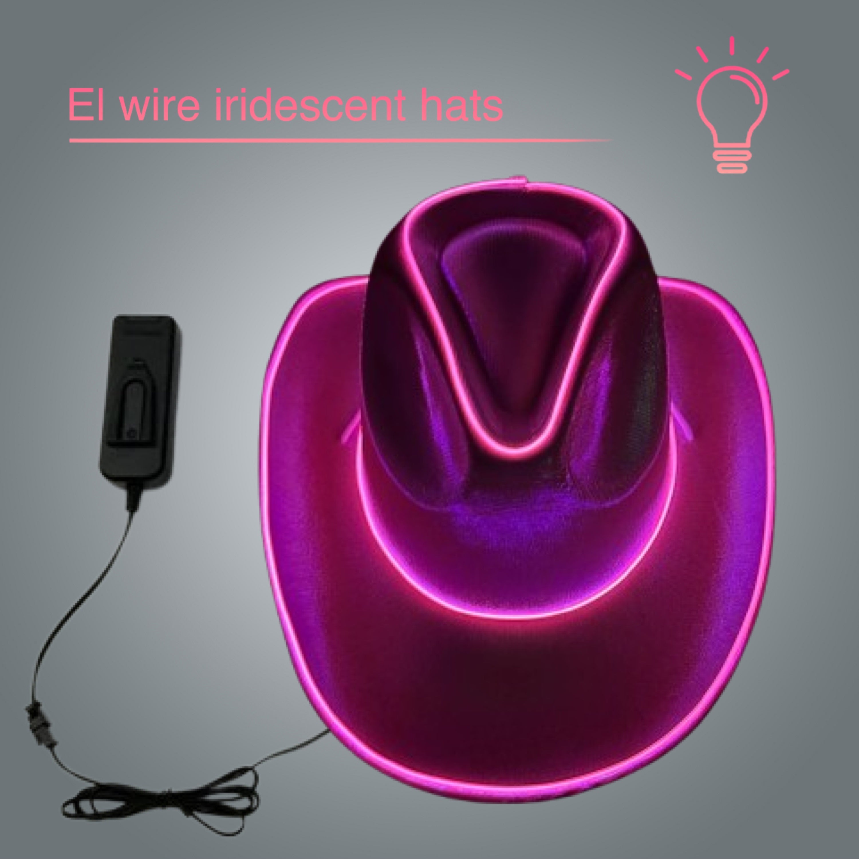 EL WIRE Light Up Iridescent Space Light Pink Cowboy Hat