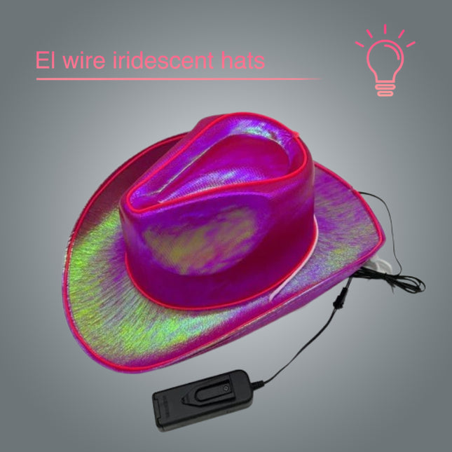 EL WIRE Light Up Iridescent Space Pink Cowboy Hat