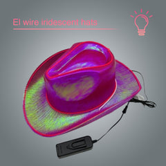EL WIRE Light Up Iridescent Space Pink Cowboy Hat