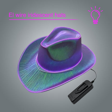 EL WIRE Light Up Iridescent Space Purple Cowboy Hat