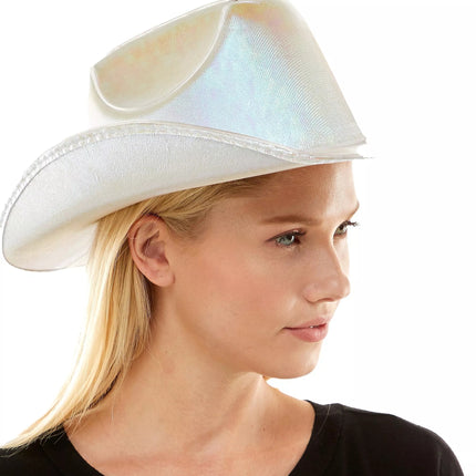 EL Wire Light Up Plain Fabric White Cowboy Hat - Pack of 3 Hats