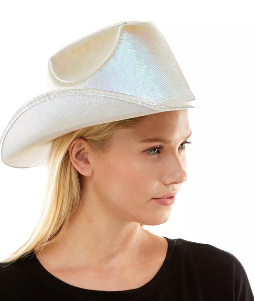 EL Wire Light Up Plain Fabric White Cowboy Hat - Pack of 3 Hats