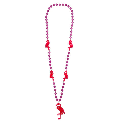 Flamingo 42 Inches Necklace With Hot Pink Beads & Pearl Insets