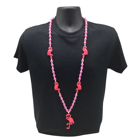 Flamingo & Hot Pink Beads 42 Inches Necklace With Pearl Insets