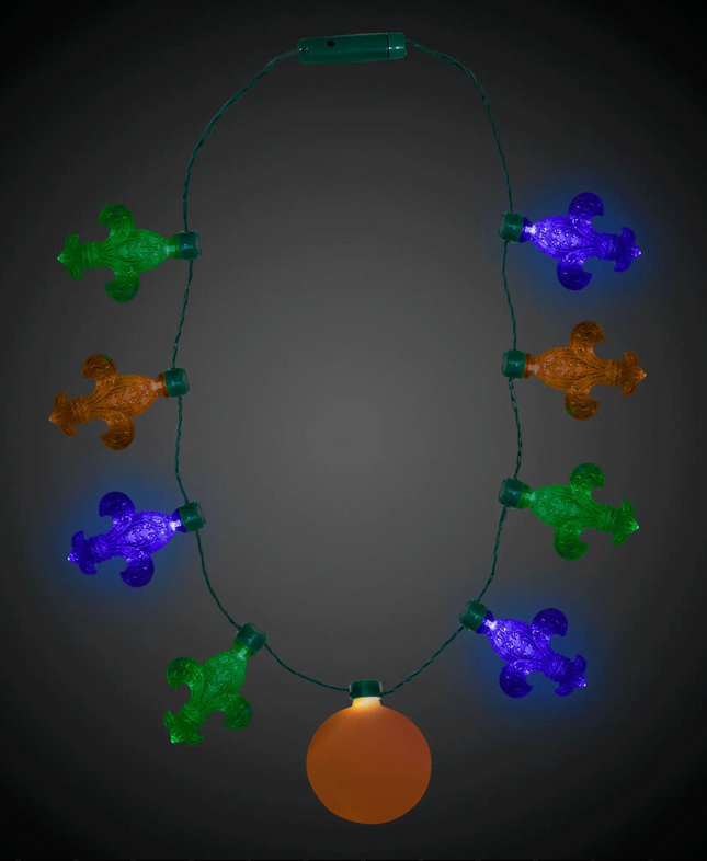 LED Light Up Mardi Gras Fleur De Lis Necklace