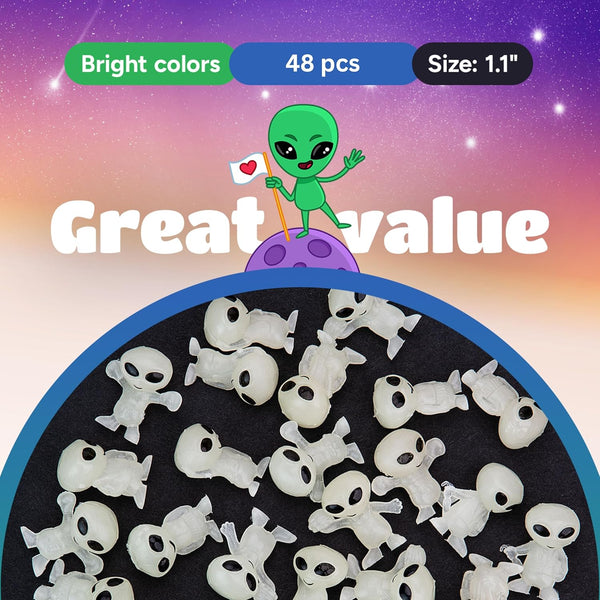 Glow In The Dark Alien Figurines - 48 Per Pack