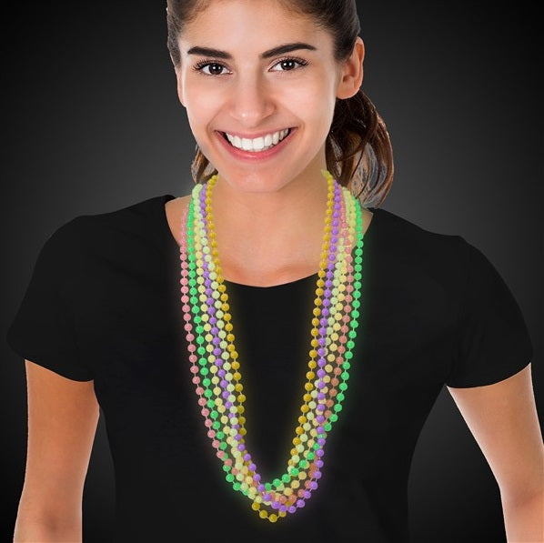Glow Mardi Gras Beaded Necklaces - Pack of 6