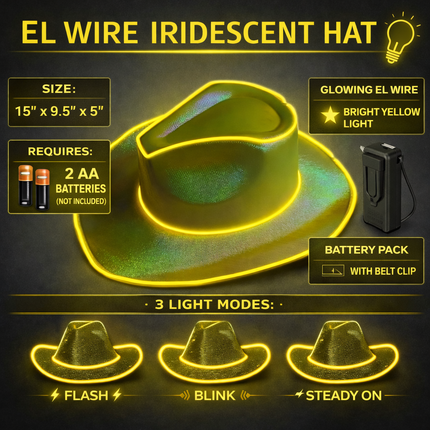 EL WIRE Light Up Iridescent Space Gold Cowboy Hat