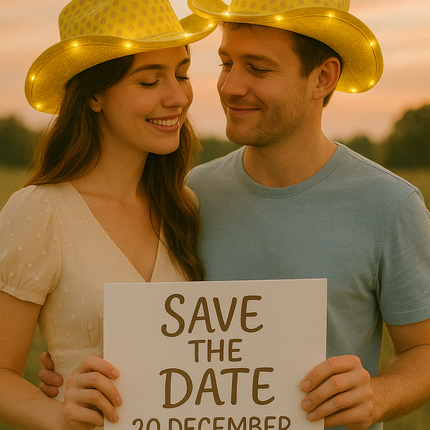 Gold LED light up cowboy hat for pre wedding celebration